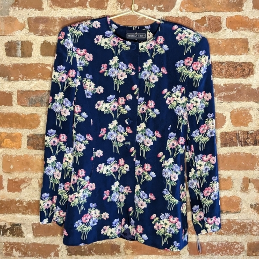 NWT Vintage Hermanโ Geist Size 8 Floral Jacket w/ Shoulder Pads
